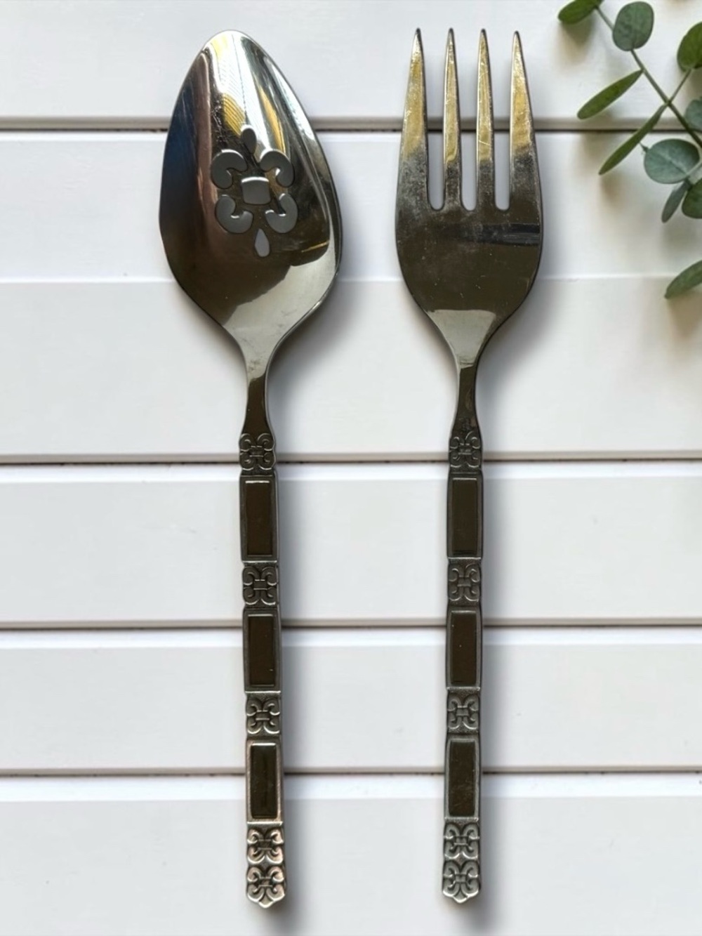Oneida Community Madrid Stainless Steel Salad Serving Spoon & Fork Set No Black